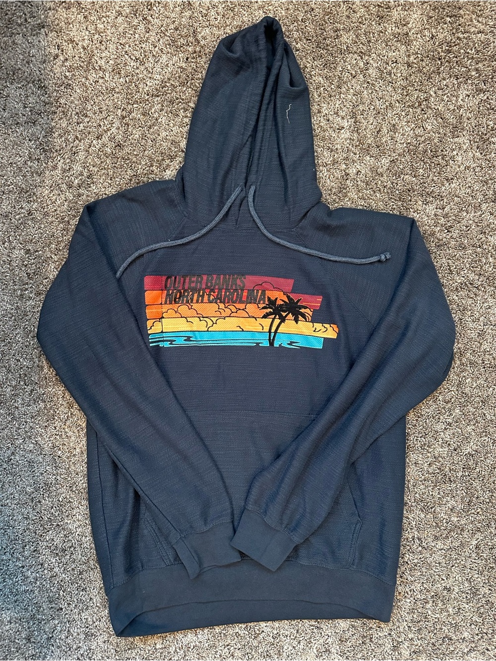 Navy Hooded Pullover with Sunset Palm Graphic